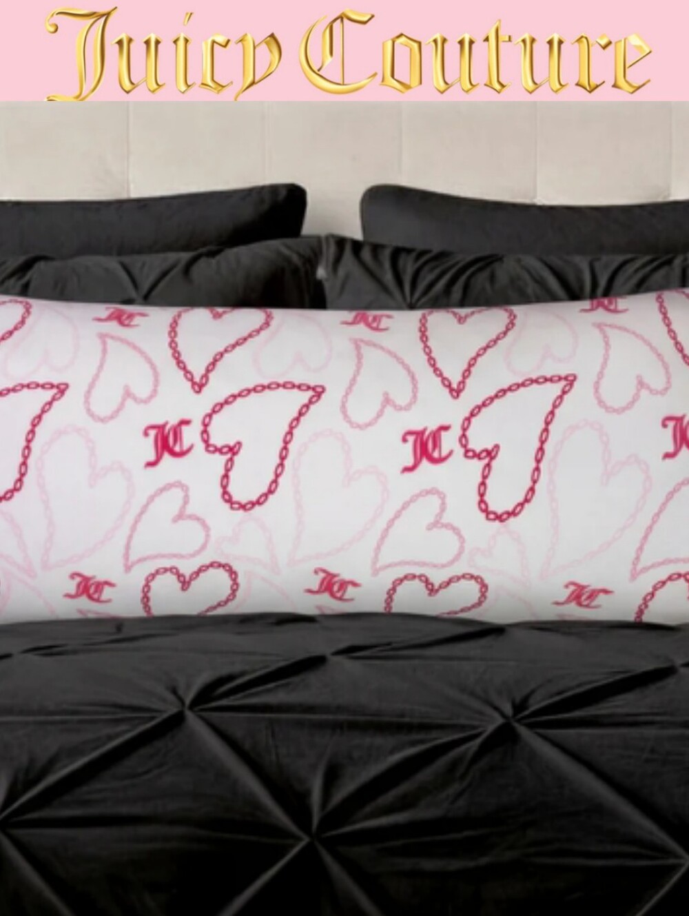 Juicy Couture Home Decorative Chain Heart Print Plush Body Pillow